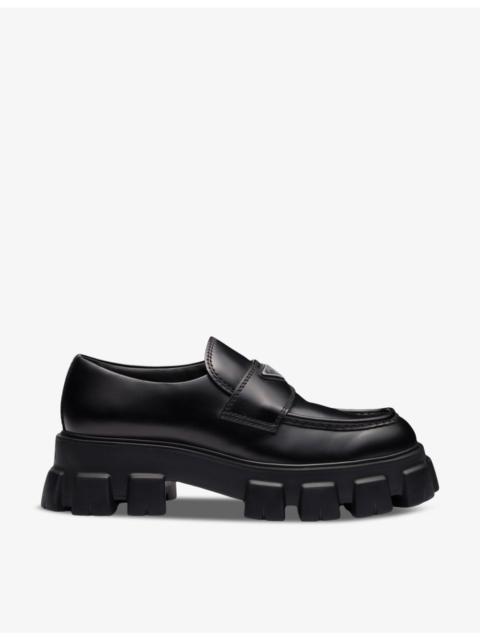 Prada Monolith logo-embellished brushed leather loafers