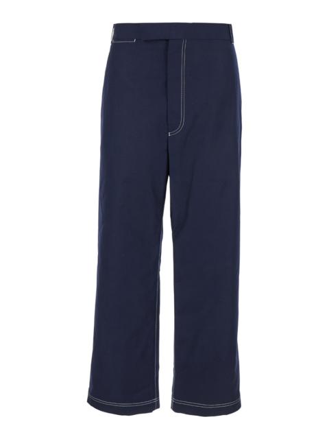 Thom Browne Men Blue Straight Pants With Contrasting Stitching In Fabric Man
