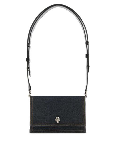 Alexander McQueen Alexander Mcqueen Women Dark Blue Denim Small Biker Skull Shoulder Bag
