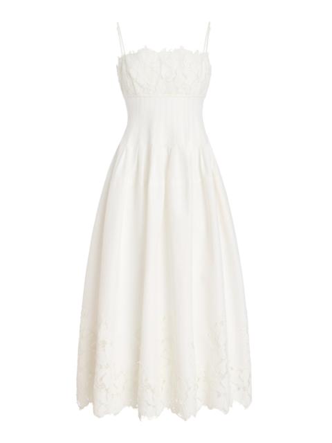 SIMKHAI Lilianna Lace-Detailed Cotton-Blend Midi Dress white