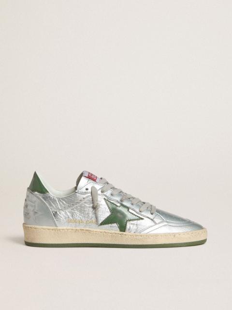 Golden Goose Women's Ball Star in silver nylon with green leather star and heel tab
