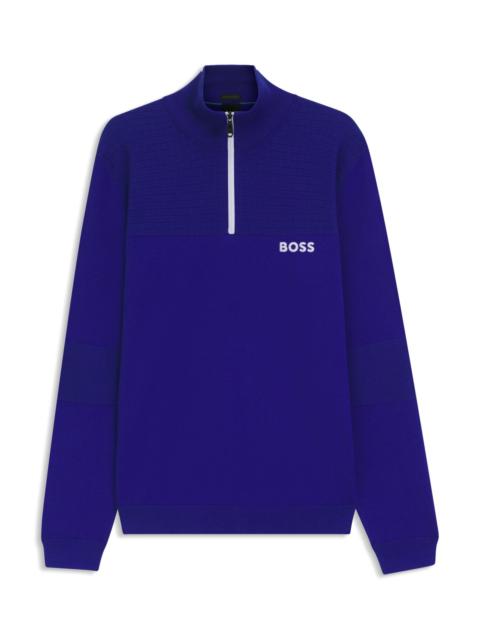 BOSS WATER-REPELLENT ZIP-NECK SWEATER IN A COTTON BLEND