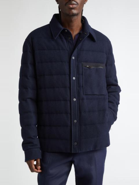 ZEGNA ZEGNA Oasi Quilted Water Repellent Cashmere Down Shirt Jacket in Navy at Nordstrom