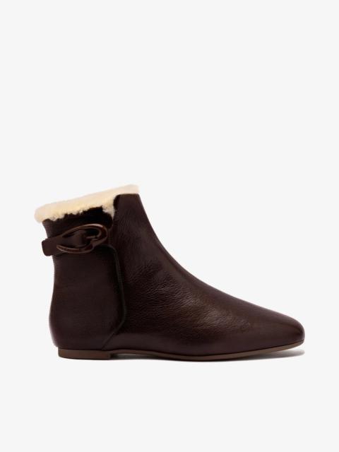 Larroudé Mini Verona Boot In Brown Leather And Natural Shearling
