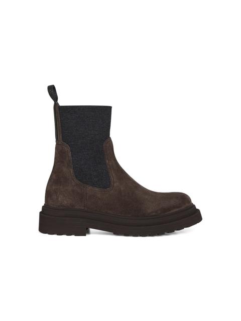 Brown suede embroidered ankle boots