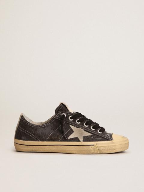Golden Goose Men's V-Star LTD in black canvas with ice-gray star and heel tab