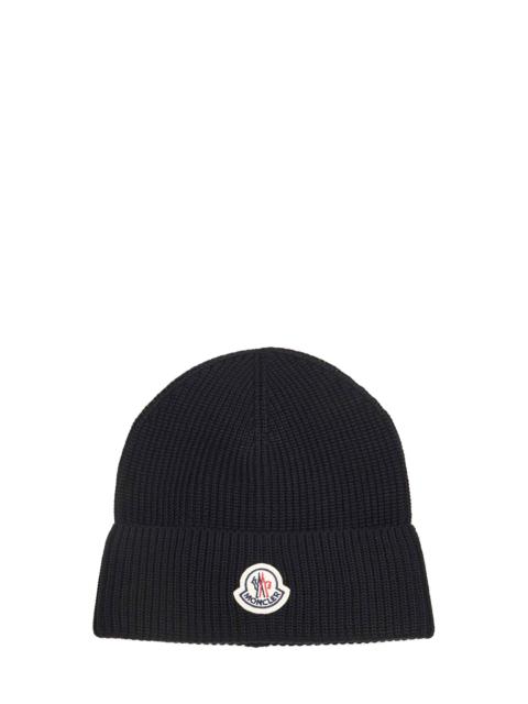 Moncler Black cotton knit logo beanie