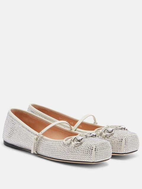 GUCCI Horsebit embellished leather ballet flats