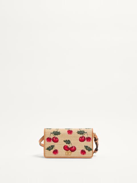 Valentino VLOGO SIGNATURE MINI SHOULDER BAG IN JACQUARD RAFFIA WITH CHERRYFIC PATTERN