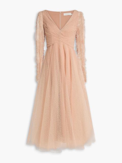 Zimmermann Ruched glittered tulle midi dress