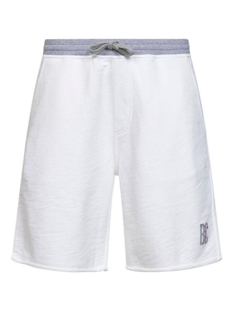Brunello Cucinelli Brunello Cucinelli Men White Cotton And Linen Melange Fleece Logo Bermuda Shorts
