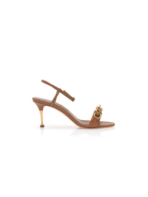 Manolo Blahnik Brown Calf Leather Ankle Strap Sandals