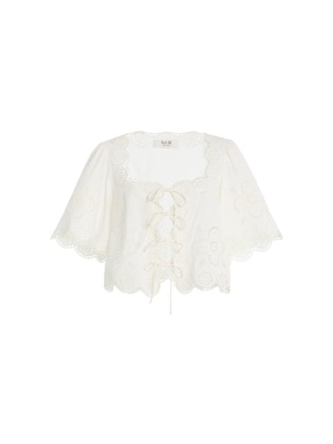 Sea Babette Eyelet Cotton Tie-Front Top white