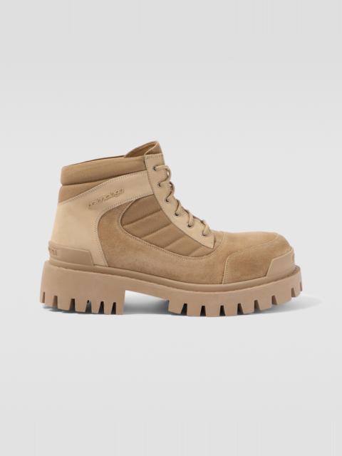 BALENCIAGA Combat Strike suede-trimmed lace-up boots