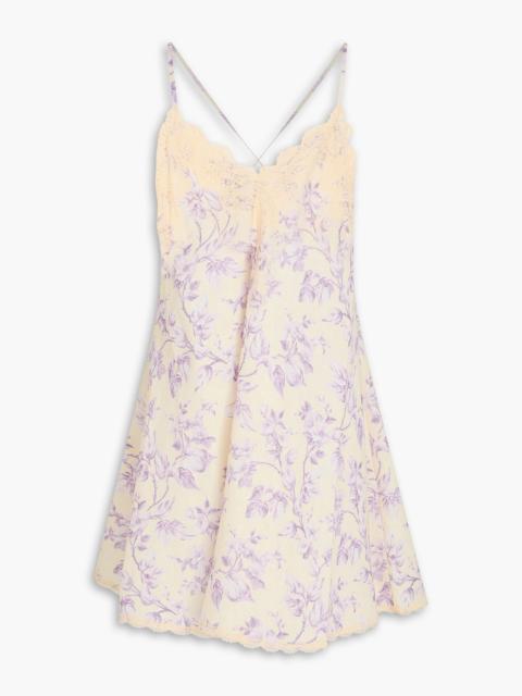 Zimmermann Lace-trimmed floral-print linen-gauze mini dress
