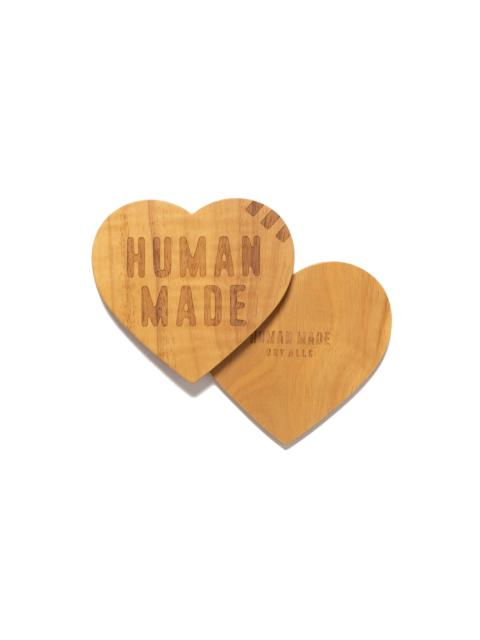 Heart Wood Coaster Set 2P Beige