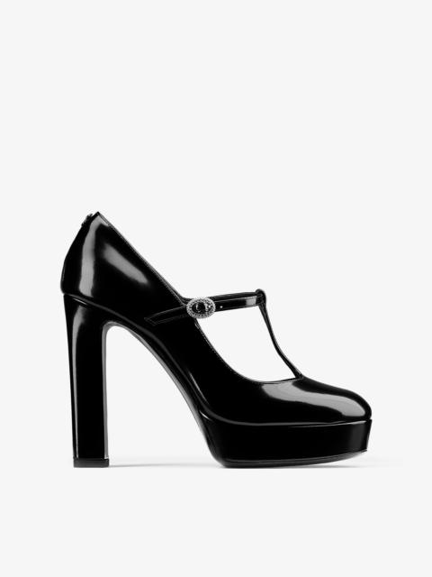 JIMMY CHOO Marene Mary Jane 120
Black Polished Calf Leather Pumps with Crystal Buckle