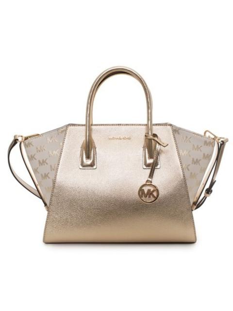 Other Designers Michael Kors Avril Large Metallic Leather and Logo Jacquard Satchel