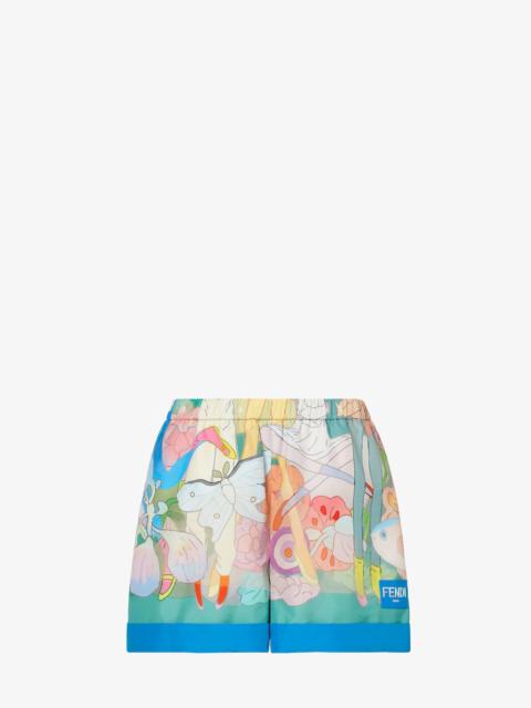 FENDI Fantastic Fendi Future Shorts Turquoise and green printed nylon shorts