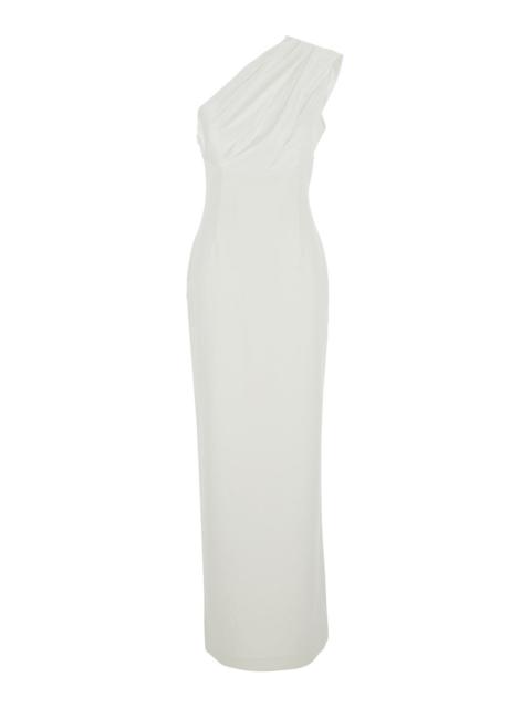 SOLACE LONDON Solace London Women 'Gracie' White Long Dress With One-Shoulder Design And Draping In Tech Fabric Fo