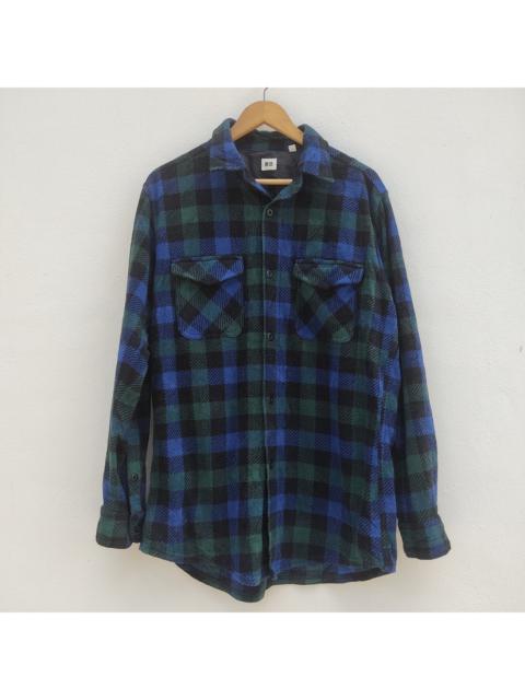 Other Designers Uniqlo - Uniqlo Blue Green Thick Flannel Checked Long Sleeve Shirt