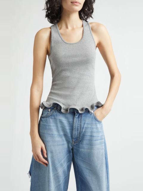 Stella McCartney Stella McCartney Frilled Hem Rib Organic Cotton Tank in Grey Melange at Nordstrom