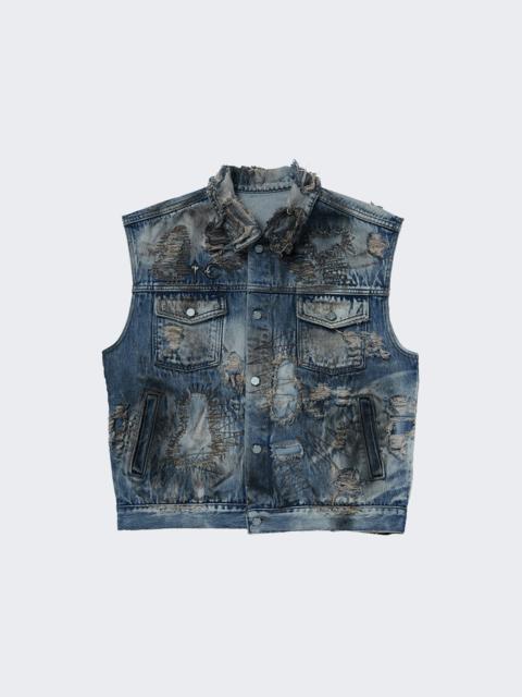 Thug Club Hard Washed Damaged Vest Blue