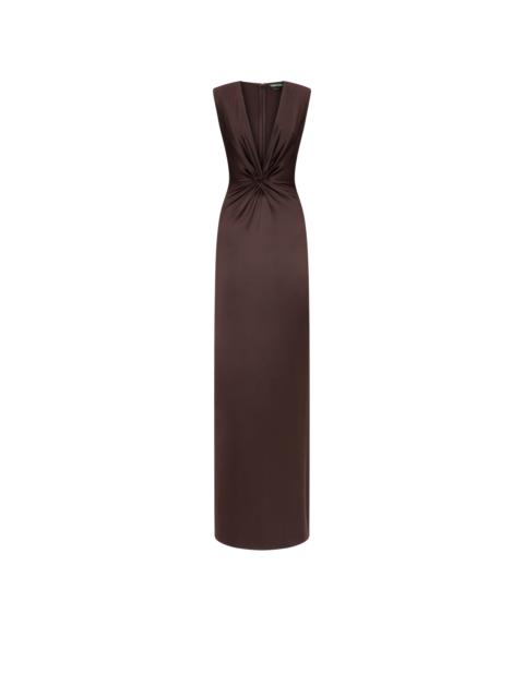 TOM FORD SLEEVELESS DEEP V-NECK TWIST FRONT SILK EVENING DRESS
