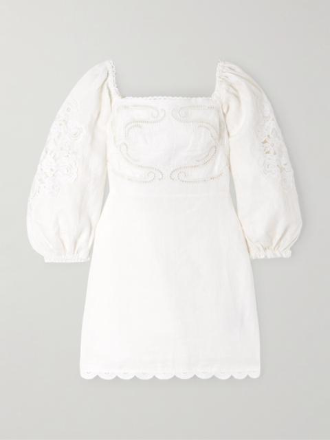 FARM RIO Scalloped Broderie Anglaise-trimmed Linen Mini Dress