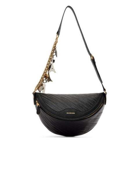 BALENCIAGA Black Leather Souvenir Belt Bag