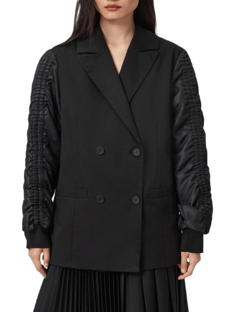 ALLSAINTS AllSaints Lorna Ruched Sleeve Cotton Jacket in Black at Nordstrom