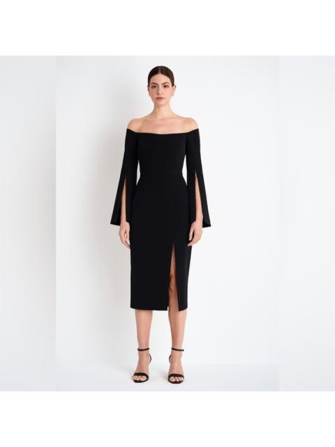 Other Designers New! Milly Black Off the Shoulder Flare Sleeve MIDI Dress in‎ Black Sz 6