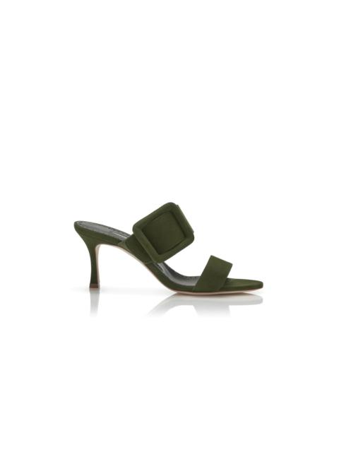 Manolo Blahnik Dark Khaki Green Suede Open Toe Mules