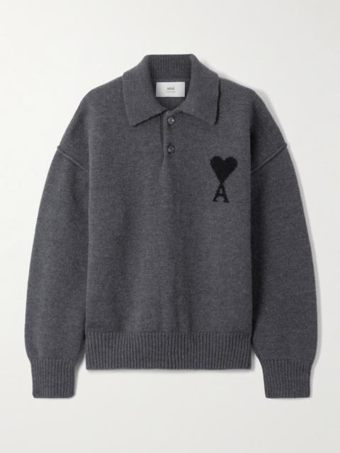 AMI Paris Oversized Intarsia-knit Wool Polo Sweater