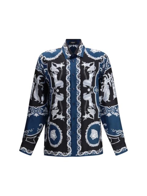 VERSACE Versace Regular-fit Printed Silk Twill Shirt Black+Petrol Blue