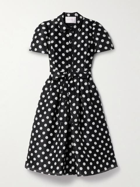 CAROLINA HERRERA Belted Pleated Polka-dot Silk-gazar Midi Shirt Dress
