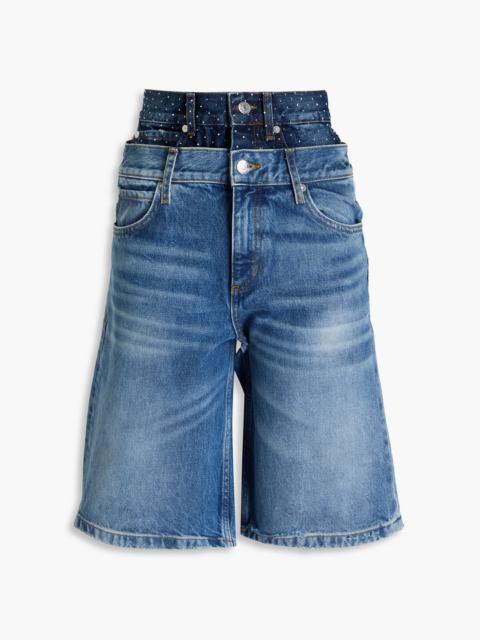 Sandro Layered crystal-embellished denim shorts