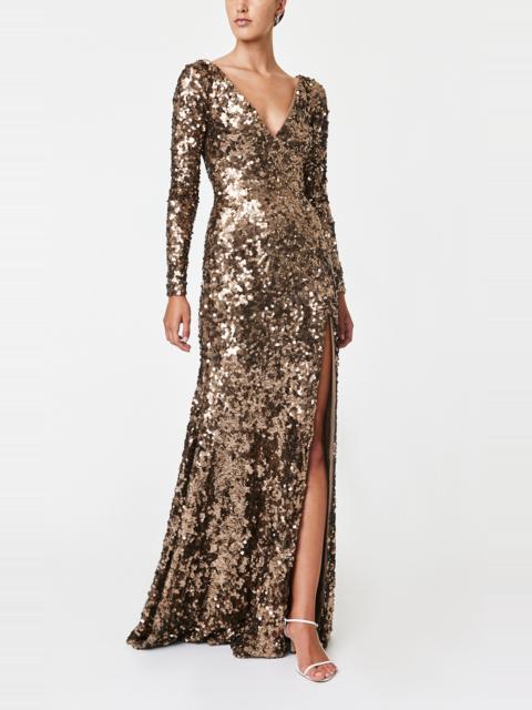 RACHEL GILBERT Fluer Sequin Gown metallic