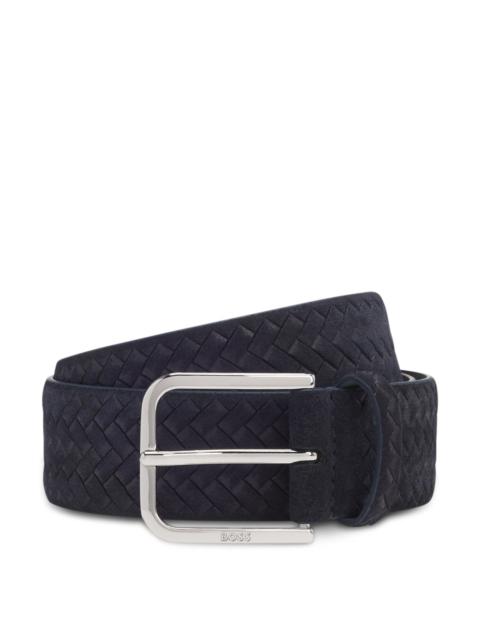 BOSS LOGO-BUCKLE BELT IN WOVEN SUEDE