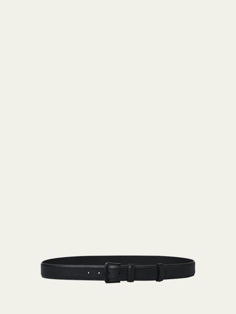 Loro Piana Men's Alsavel Palladium-Buckle Calfskin Belt