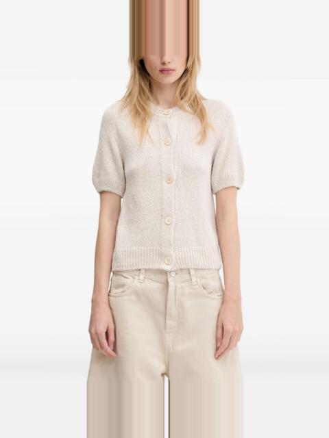 puff-sleeve button cardigan