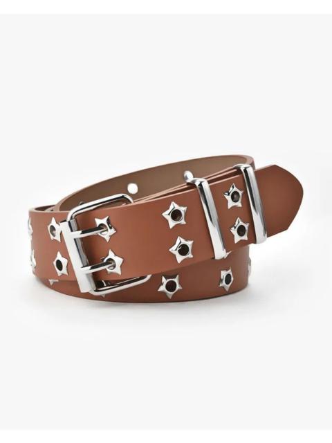 Brown Color Star Eye Rivet PU Leather Belt