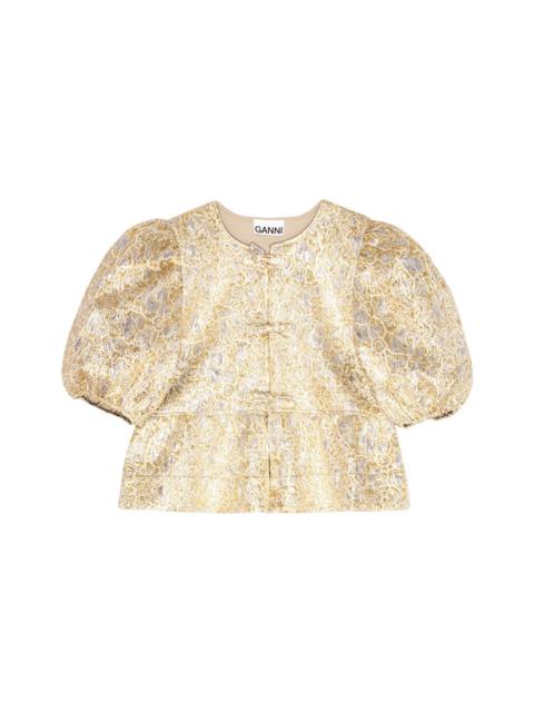 GANNI GOLD AND SILVER PEPLUM TIE STRING BLOUSE