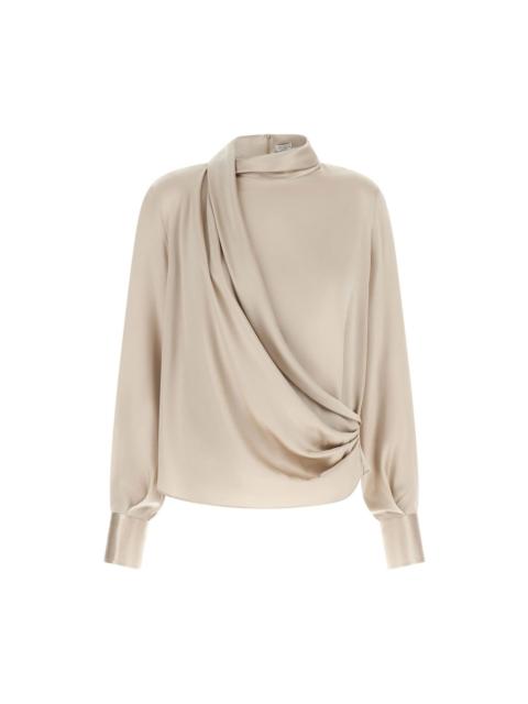 Brunello Cucinelli BRUNELLO CUCINELLI Asymmetric Draped Beige Blouse New & Auth