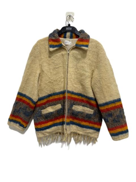 Other Designers La Cional Vintage Southwestern Woven Wool Zip Jacket Fringe