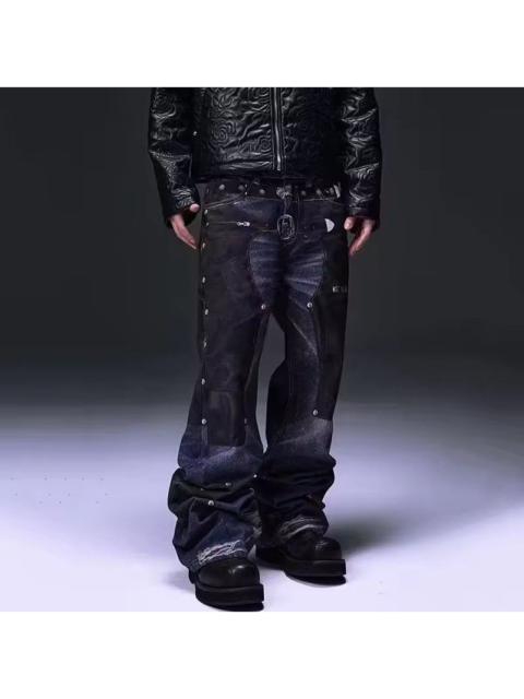 Other Designers Jean - Michiru x Meifa Rivet Patch Print Baggy Denim Pant