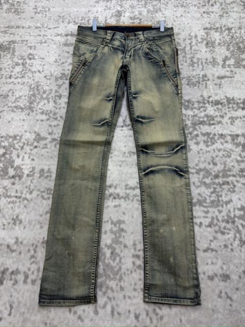 PPFM PPFM Multi Zipper Distressed Mud Wash Denim Jeans Slim Fit