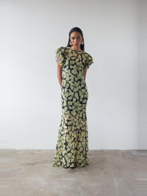 De La Vali BOUGAINVILLEA CHIFFON MAXI DRESS IN ART DECO FLORAL