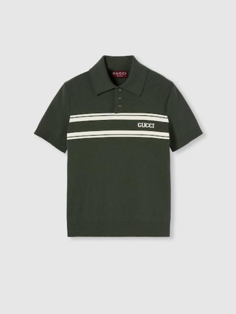 Silk cotton polo shirt with intarsia