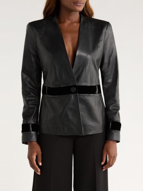 EMPORIO ARMANI Emporio Armani Velvet Trim Leather Blazer in Solid Black at Nordstrom